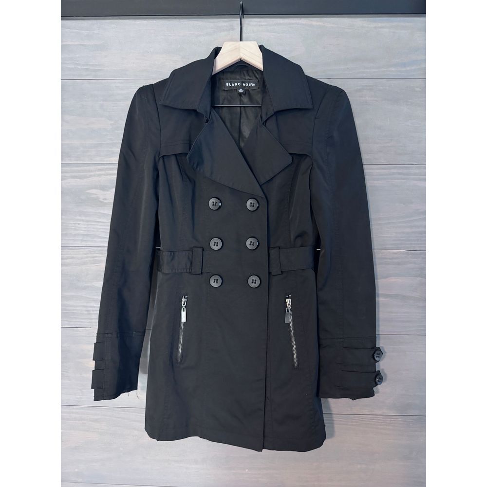 Blanc Noir Women's Double Breasted Trench Style Coat‎ Jacket Size Medium Black